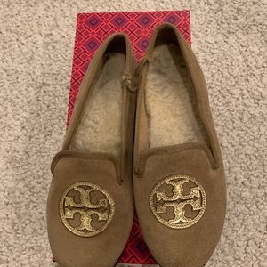 Tory Burch sheepskin slipper type shoes
